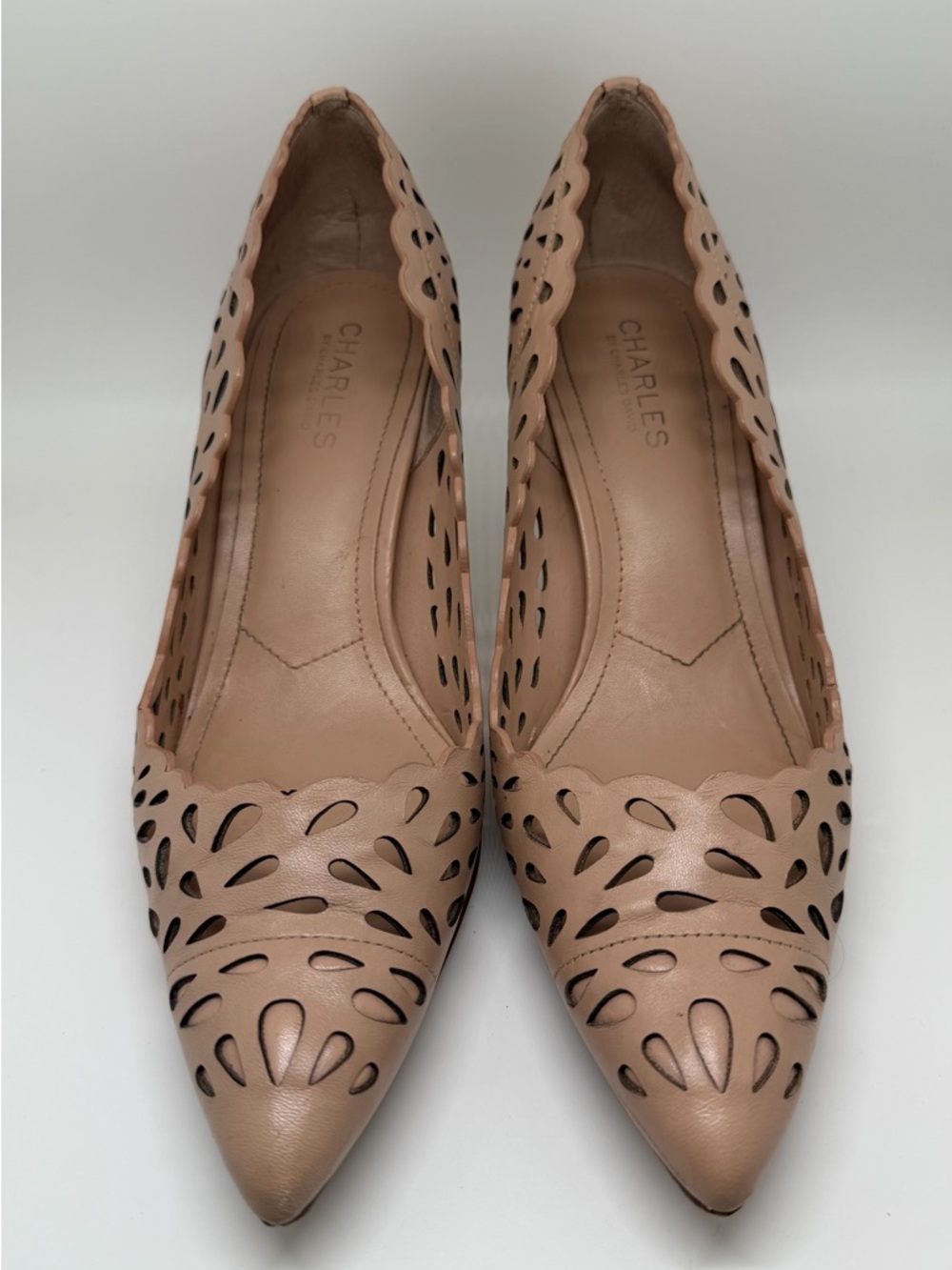 Charles David Women’s Laser-Cut Pointed Toe Flats in Nude Sz 9